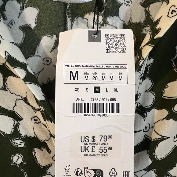 NWT Zara Floral Print Shirt Dress Women's Size Medium M Green - Picture 6 of 7
